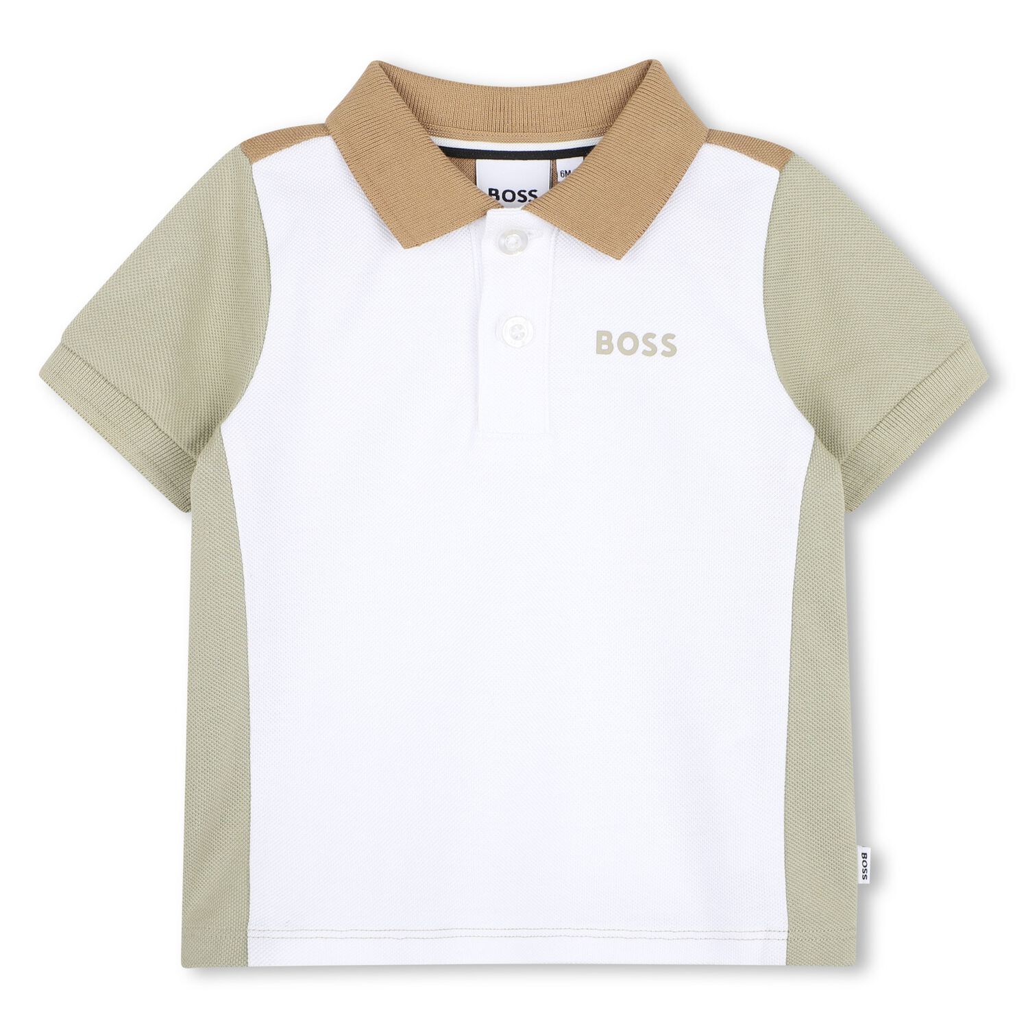 Younger Boys White, Green & Beige Logo Polo Shirt, 1, hi-res