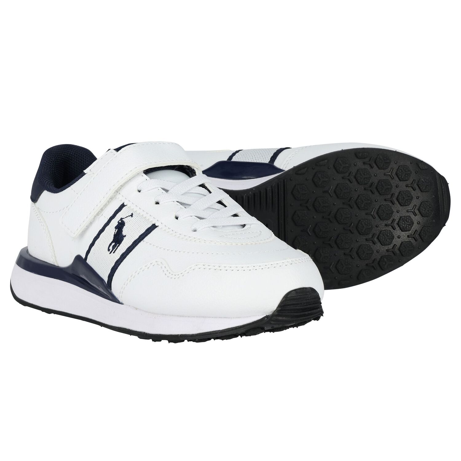 Boys White & Navy Blue Logo Trainers, 1, hi-res image number null
