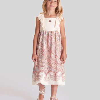 Girls Ivory & Pink Floral Paisley Dress 