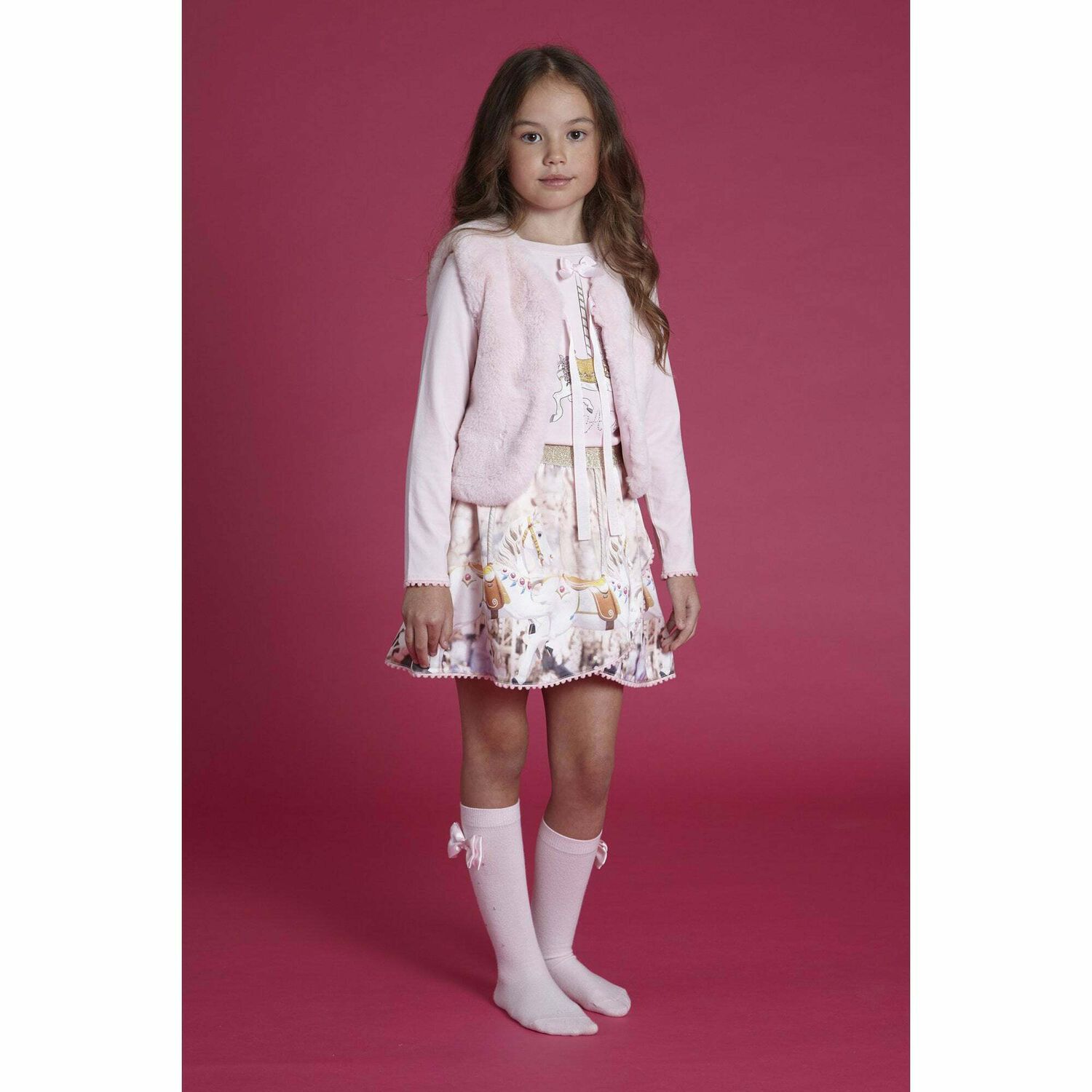 Girls Pink & Champagne Skirt Set, 1, hi-res