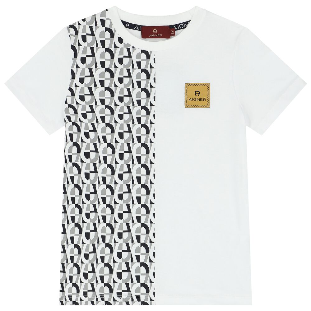 Aigner Boys White Logo T-Shirt | Junior Couture