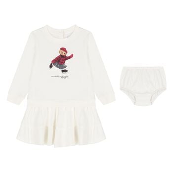 Baby Girls Ivory Polo Bear Sweatshirt Dress Set