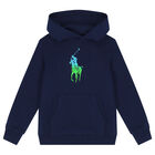 Boys Navy Logo Hooded Top, 1, hi-res