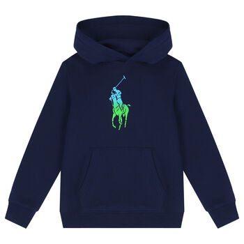 Boys Navy Logo Hooded Top