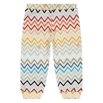 Younger Boys White & Navy Blue Zig Zag Joggers