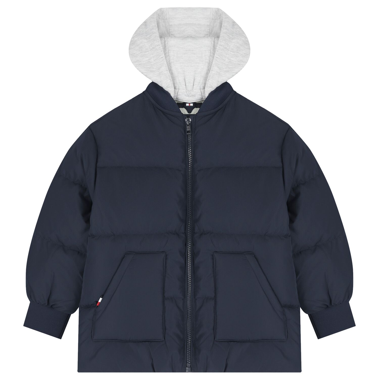 Boys Navy Blue & Grey Logo Puffer Jacket, 1, hi-res image number null