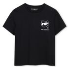 Boys Mini Me Black Ikonik Karl T-Shirt, 1, hi-res