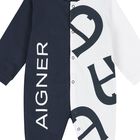 Boys Navy Blue & White Logo Babygrow, 2, hi-res