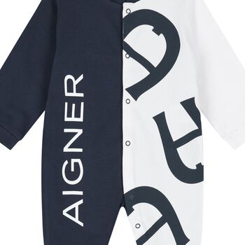 Boys Navy Blue & White Logo Babygrow