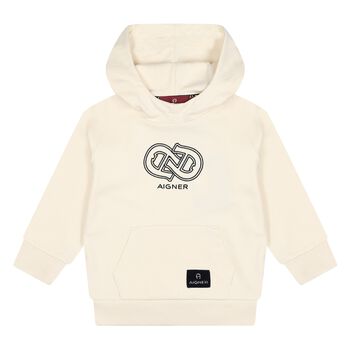 Younger Boys Beige Logo Hooded Top