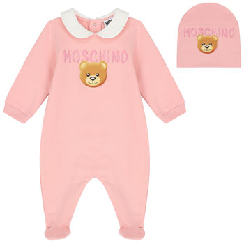 Pink Teddy Bear Logo Babygrow Gift Set