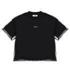 Girls Black Logo Overlay Tulle T-Shirt, 1, hi-res
