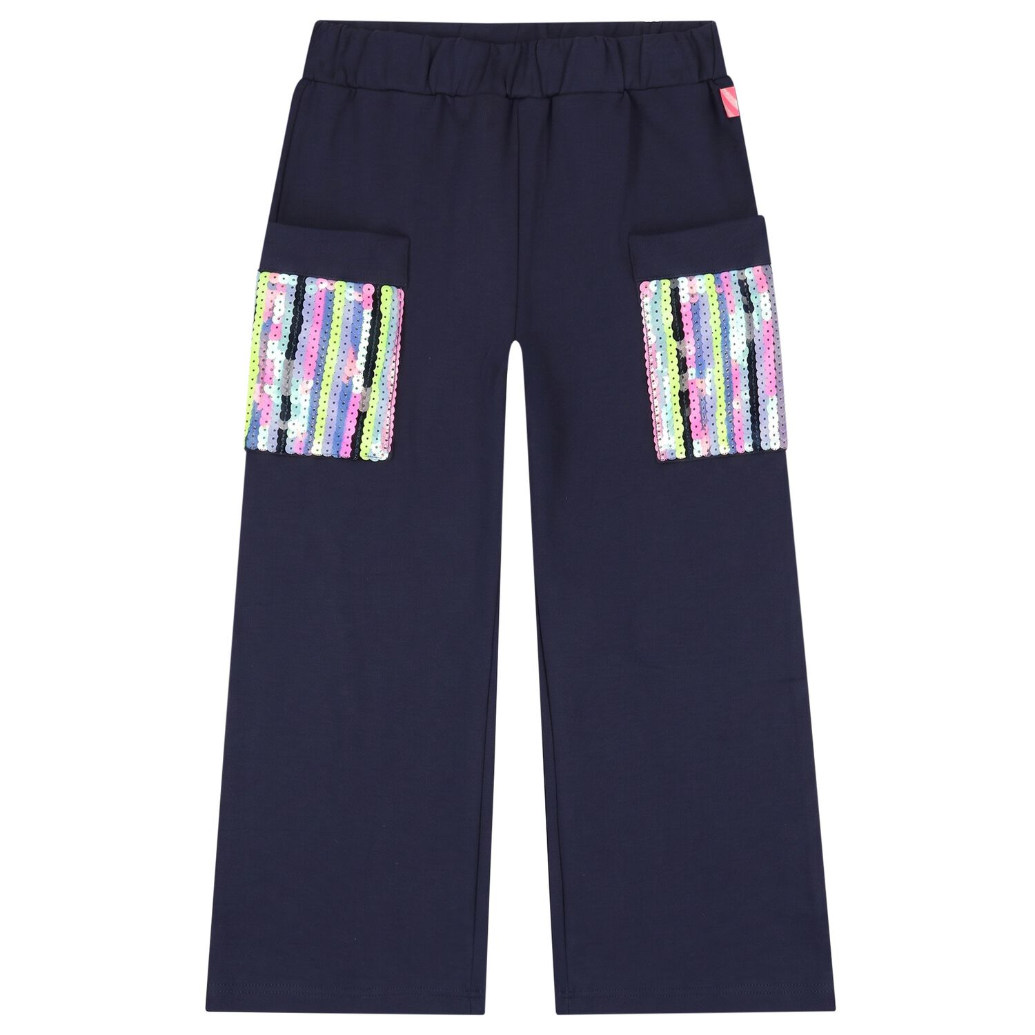 Girls Navy Blue Sequin Pocket Trousers, 1, hi-res