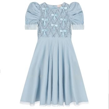 Girls Blue Embellished Crystal Tulle Dress