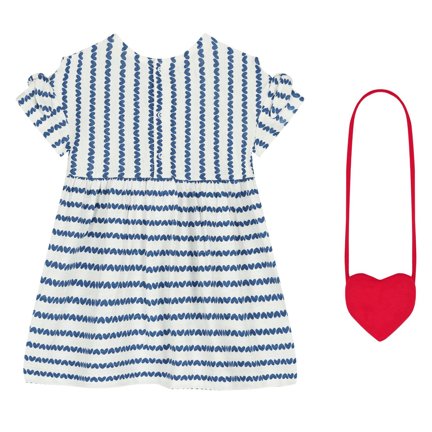 Younger Girls White & Blue Heart Dress & Bag Set, 1, hi-res