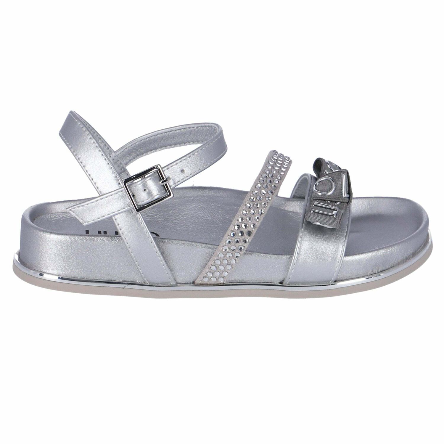Girls Silver Embellished Sandals, 1, hi-res