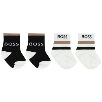 Baby Boys Black, White & Beige Logo Socks (2 Pack)