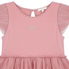 فستان تول مطوي بفيونكة باللون الوردي للبنات, 1, hi-res