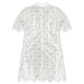 Girls White Embellished Sequin Dress