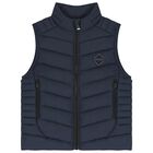 Boys Navy Blue Puffer Gilet, 1, hi-res