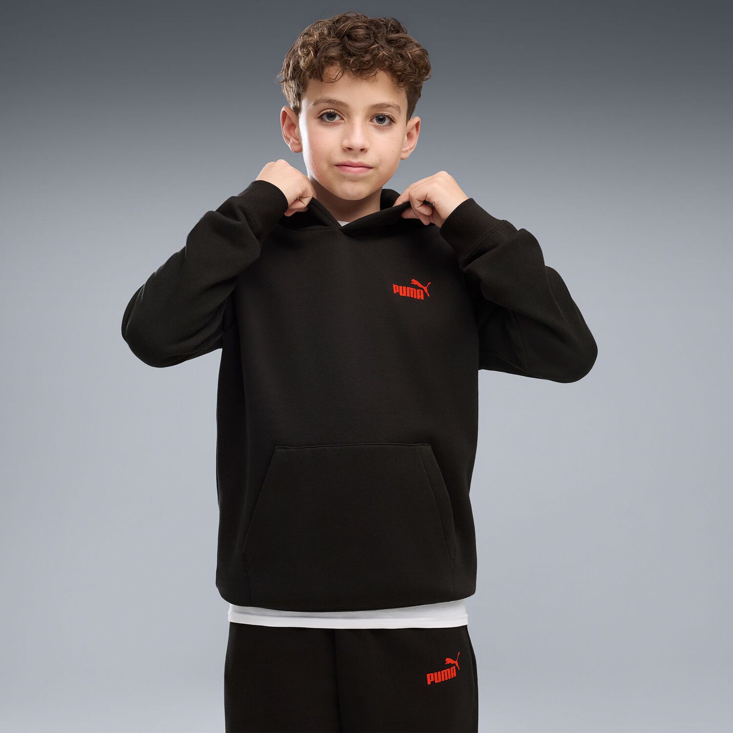 Boys Black Logo Hooded Top, 1, hi-res