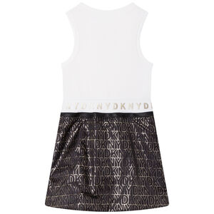 Girls White & Gold Reversible Skirt Dress