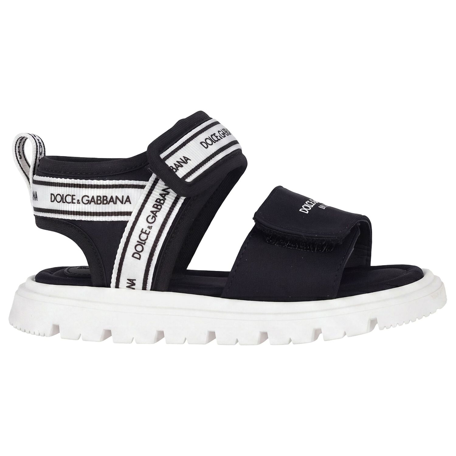 Black & White Younger Logo Velcro Sandals, 1, hi-res