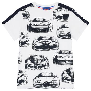 Boys White & Navy Blue Logo T-Shirt