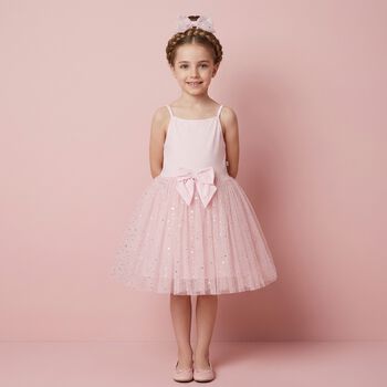Girls Pink Bow Tulle Dress Set