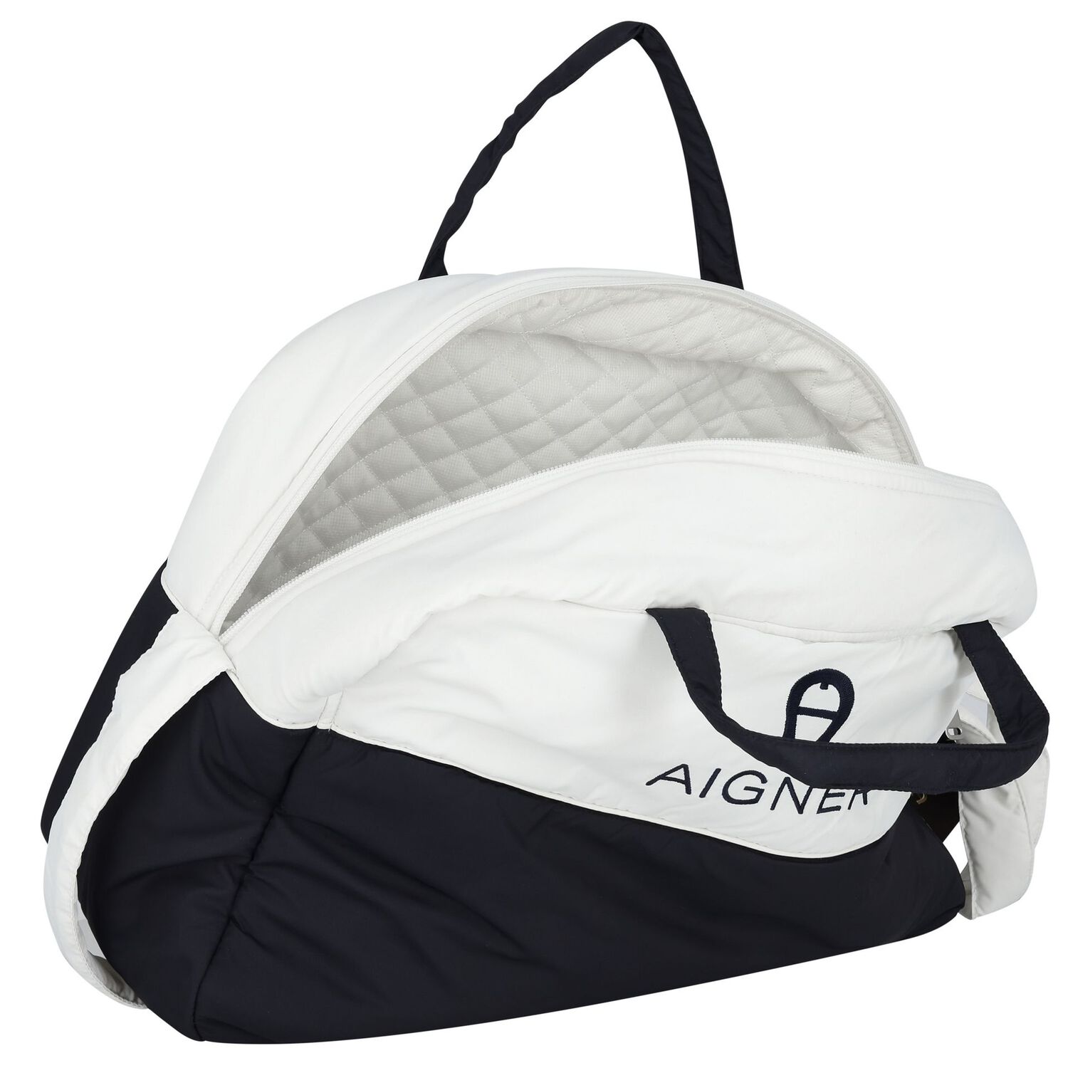 White & Navy Blue Logo Baby Changing Bag, 2, hi-res image number null