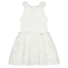 Girls White Tulle & Satin Flower Dress, 1, hi-res