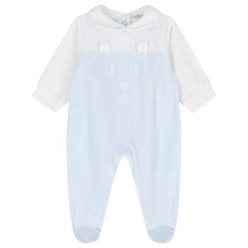 Baby Boys White & Blue Teddy Bear Babygrow Gift Set