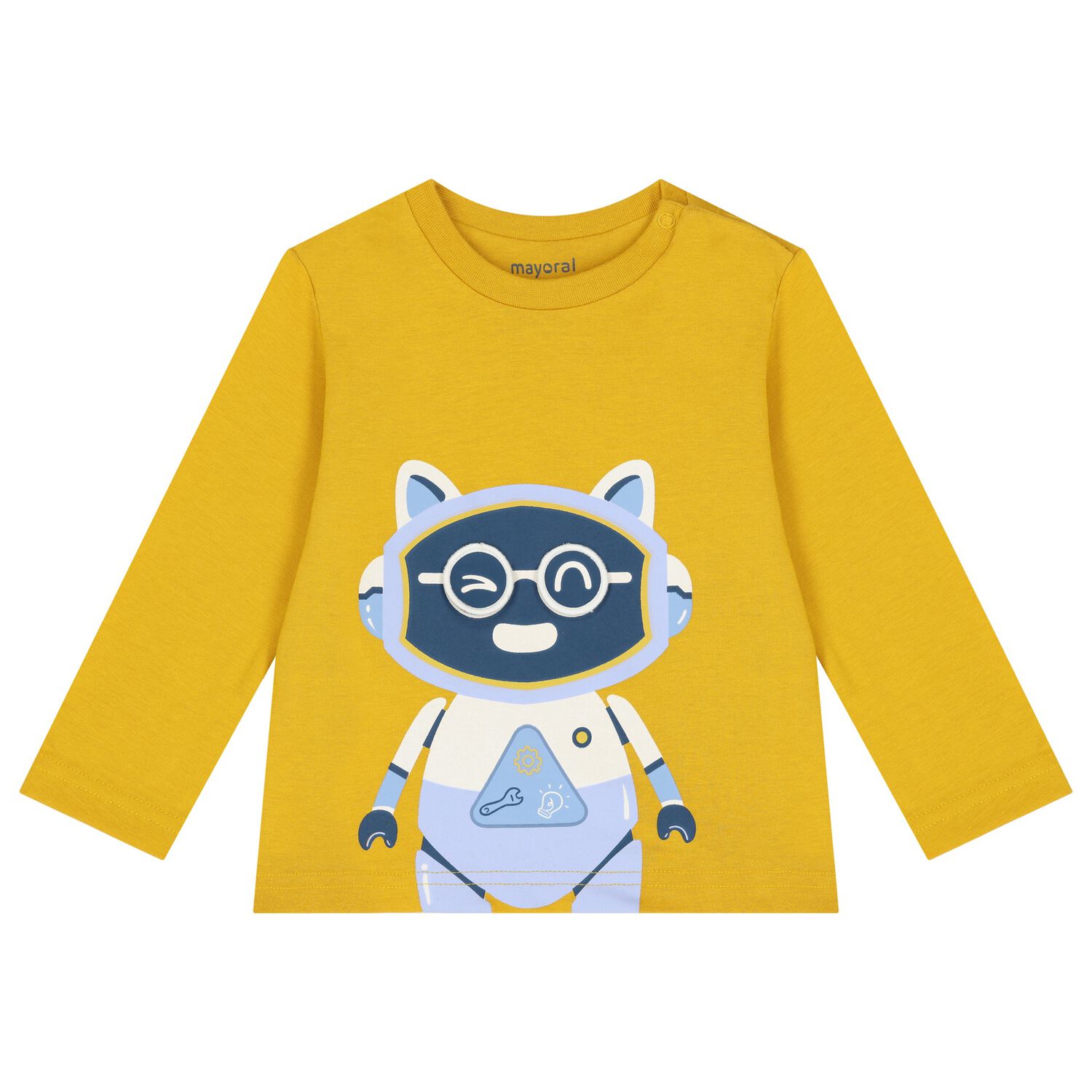 Younger Boys Yellow Robot Long Sleeve Top, 1, hi-res image number null