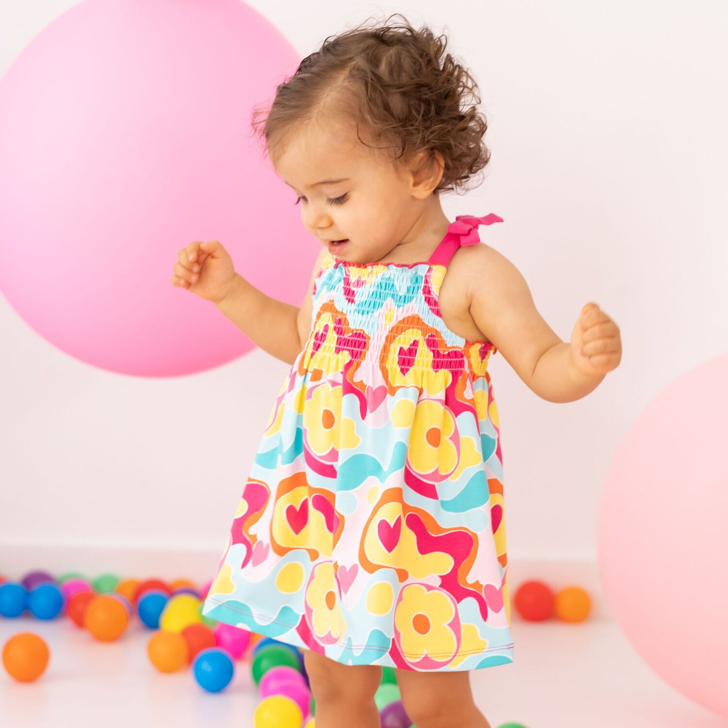 Girls Pink & Yellow Floral Dress, 1, hi-res image number null
