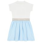 Girls White & Blue Logo Dress, 1, hi-res