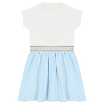 Girls White & Blue Logo Dress