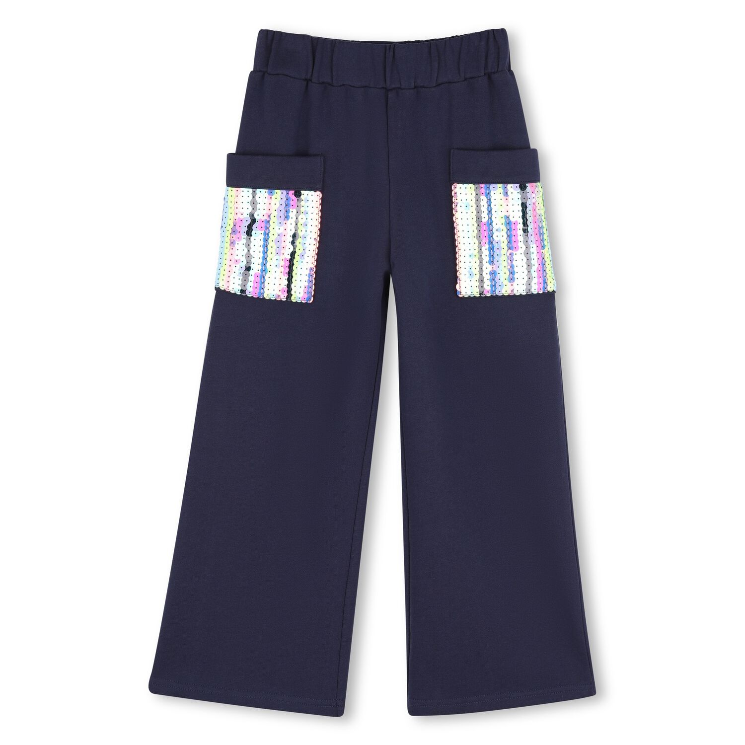 Girls Navy Blue Sequin Pocket Trousers, 1, hi-res