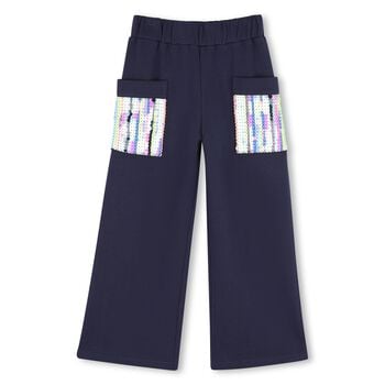 Girls Navy Blue Sequin Pocket Trousers