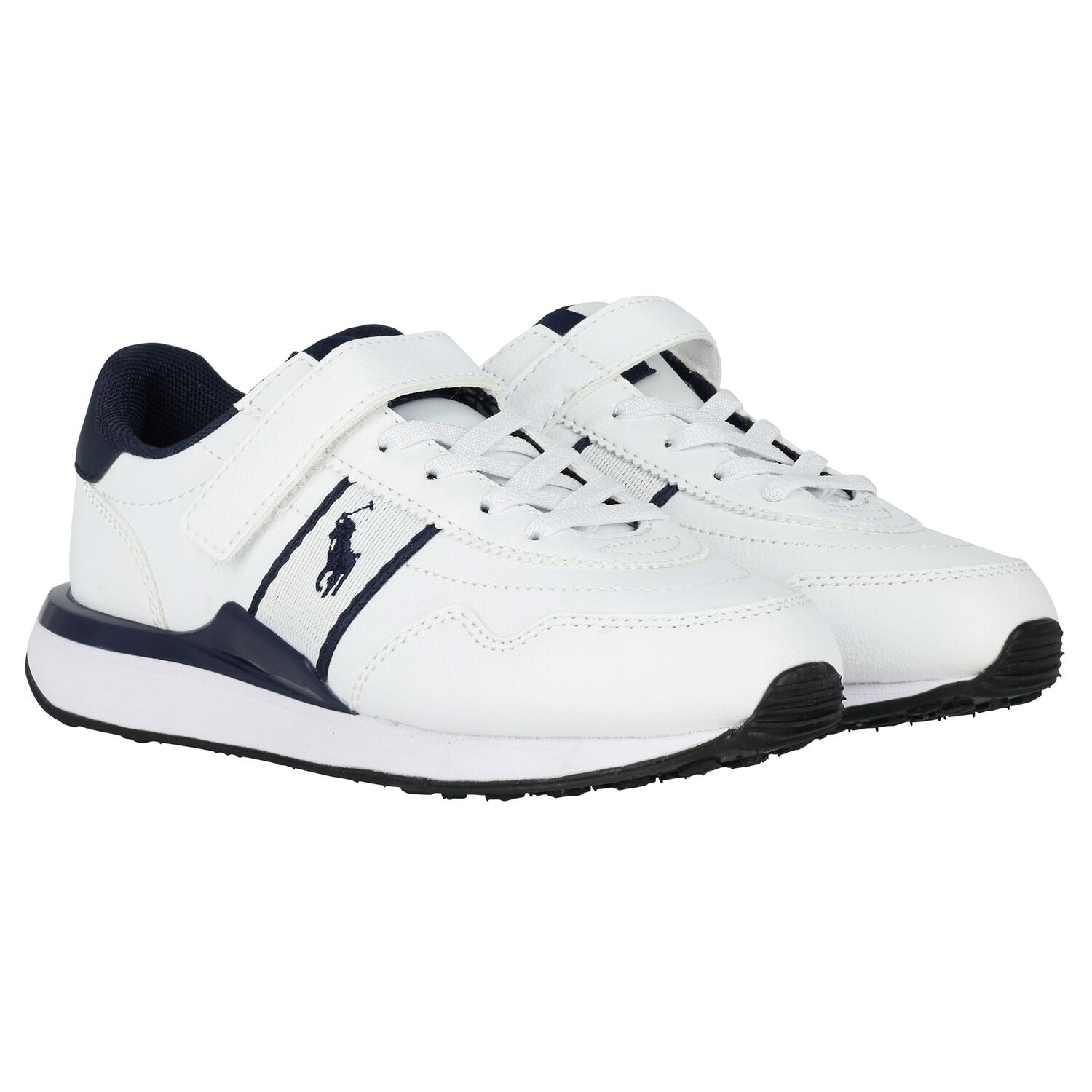 Boys White & Navy Blue Logo Trainers, 1, hi-res image number null