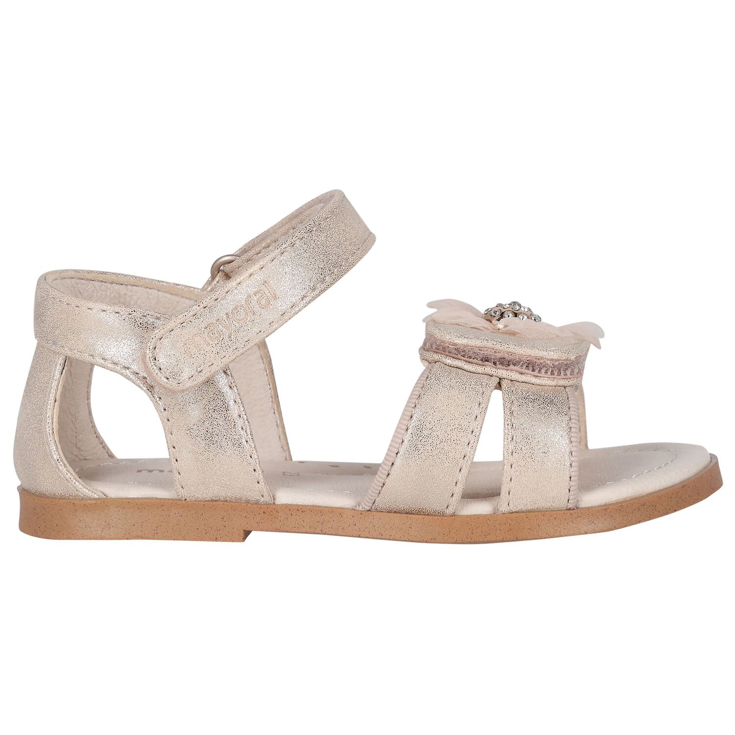 Girls Gold Flower Sandals, 3, hi-res image number null