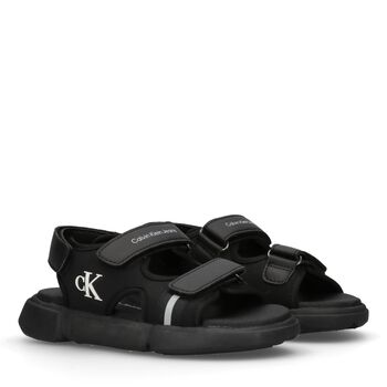 Boys Black Logo Sandals