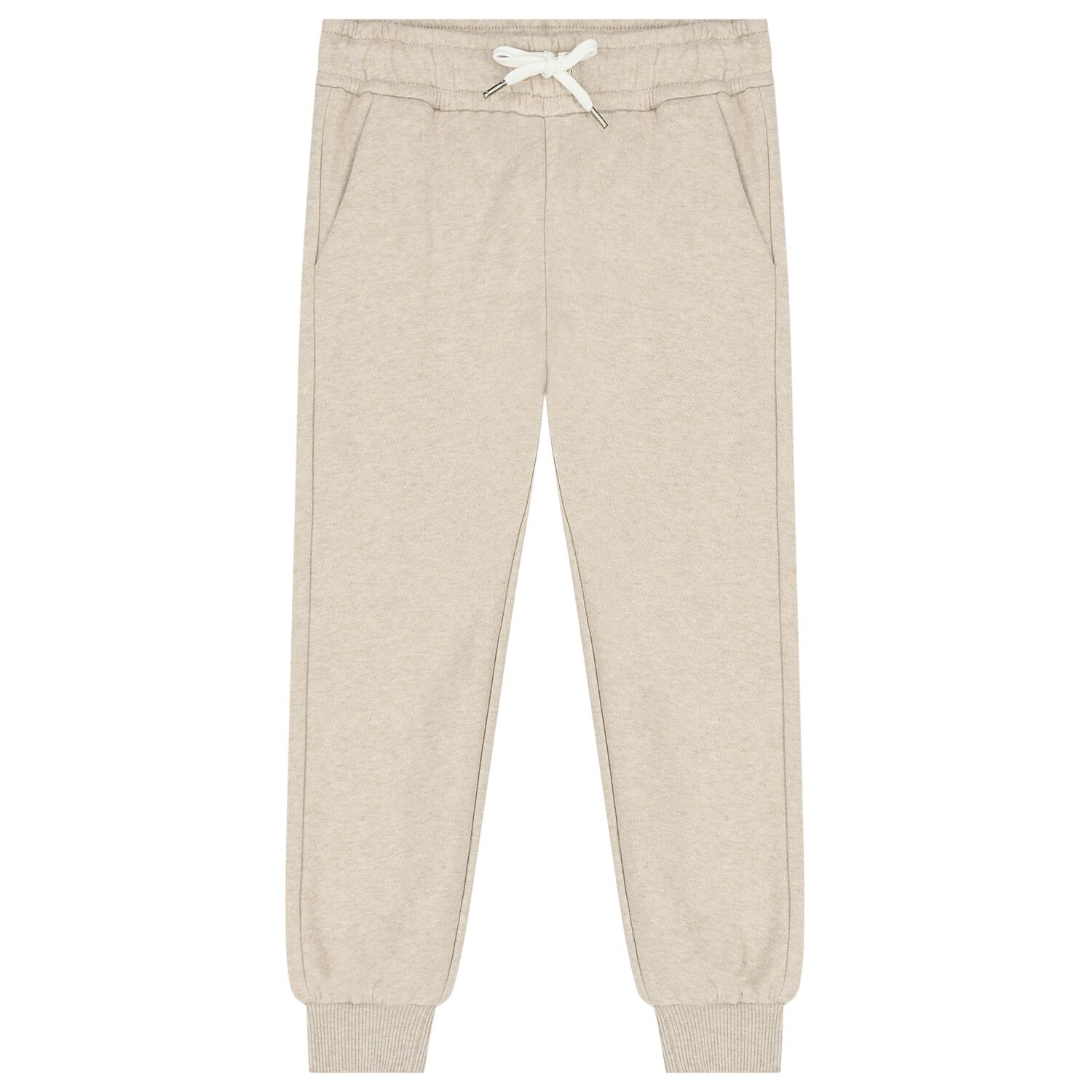 Girls Beige Embroidered Logo Joggers, 1, hi-res