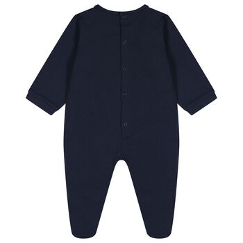 Baby Boys Navy Blue & Gold Logo Babygrow