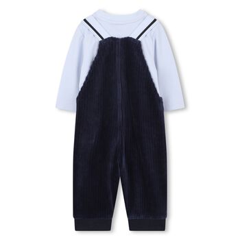 Baby Boys Navy Blue & Blue Logo Dungaree Set