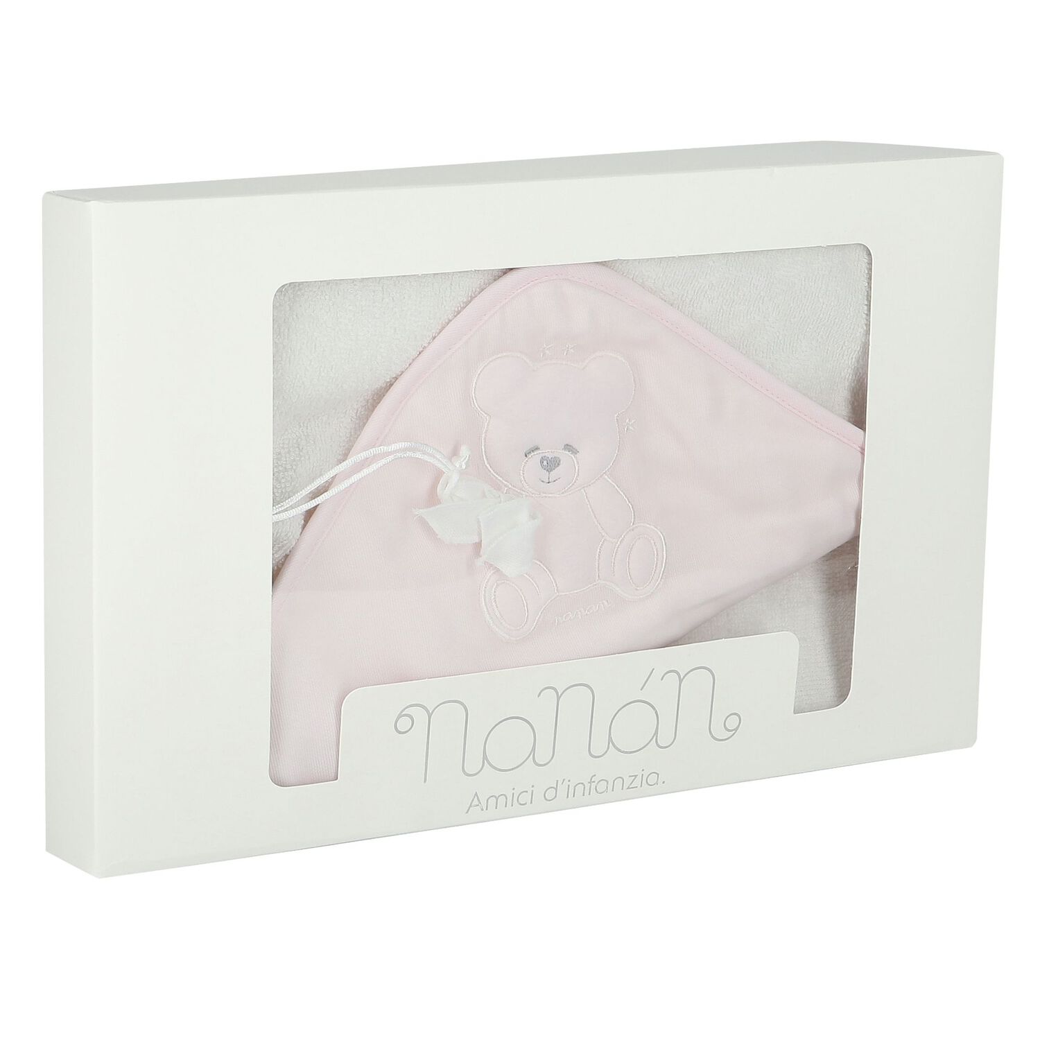 Baby Girls White & Pink Teddy Bear Hooded Towel, 1, hi-res image number null