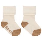 Baby Boys Beige & Black Logo Socks ( 3-Pack ) , 1, hi-res