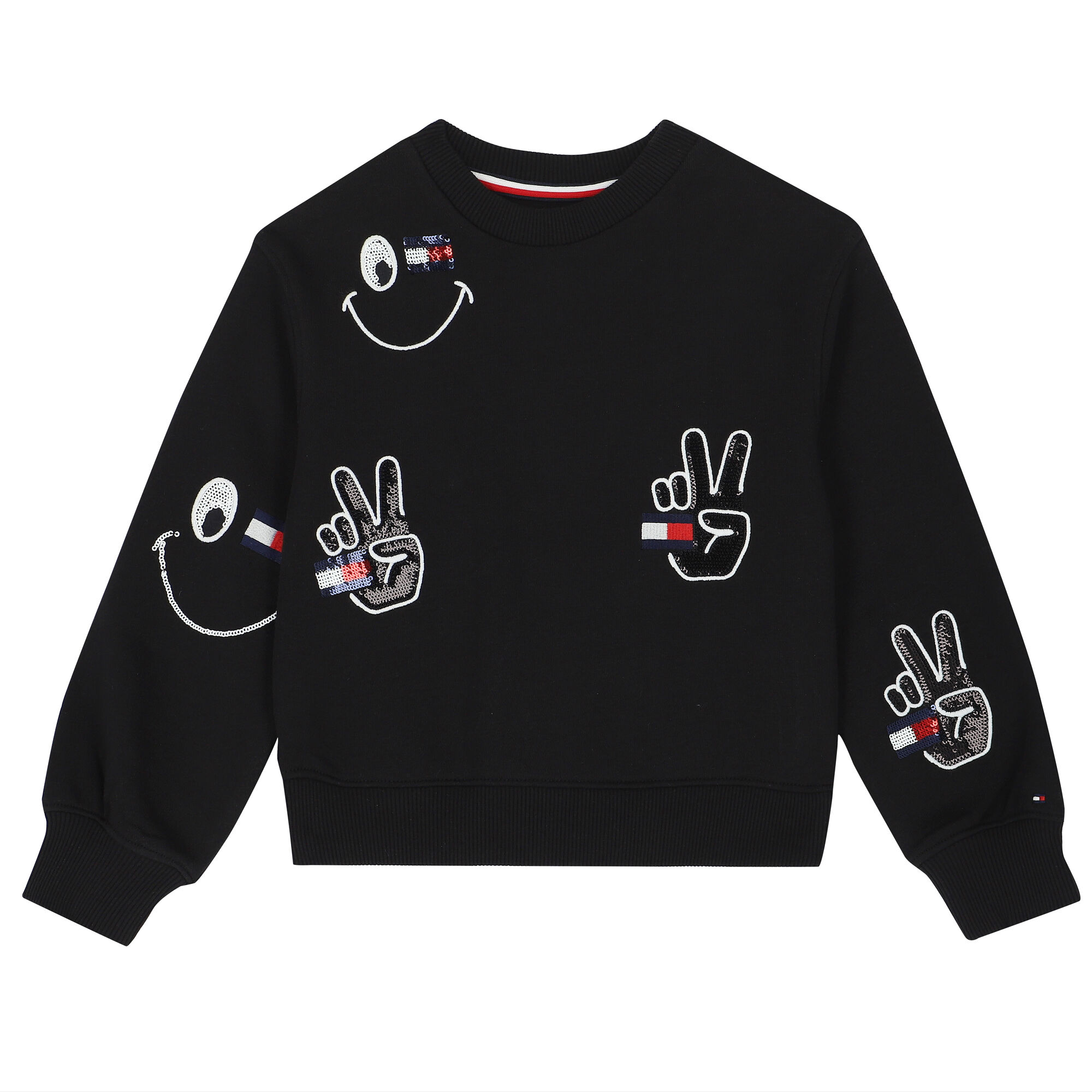 Tommy Hilfiger Girls Black Embellished Logo Sweatshirt Junior Couture USA