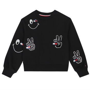 Girls Black Embellished Logo Sweatshirt