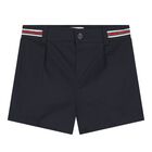 Baby Boys Navy Blue Web Striped Canvas Shorts, 1, hi-res