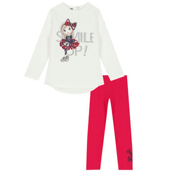 Girls Ivory & Pink Graphic Leggings Set